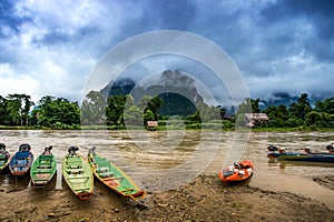 Kayak docking on Khong River