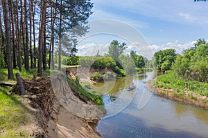 Kayak floats on the Kirzhach river in Vladimir region. Russia