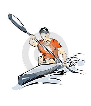 Kayak illustration man practice boating