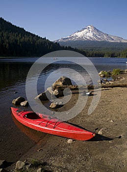 Red Kayak Trillium Lake Sport Recreation Mt Hood photo