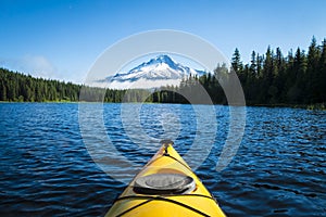 Kayak in mountain lake, Mt. Hood, Oregon