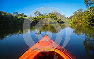 Kayak on a river in Belize