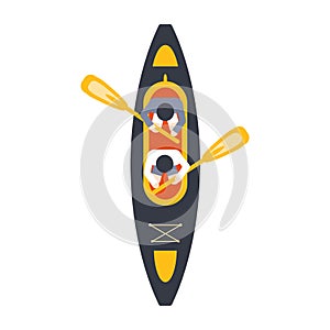 Kayak For Two Person With Peddles From Above, Part Of Boat And Water Sports Series Of Simple Flat Vector Illustrations