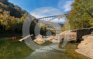 Kayakers at the New River Gorge Bridge in West Virginia