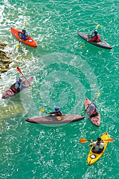 Kayakers on the sea