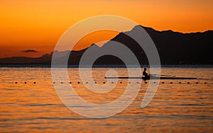 Kayaking in Adriatic Sea at sunset