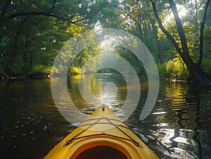 Kayaking Adventure in Lush Green River. Generative AI