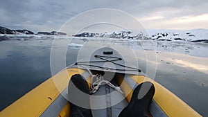 Kayaking Deception Bay, Antarctica at sunset