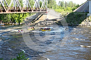 Kayaking Down the River. Water sports and summer recreations theme