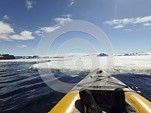Kayaking fast ice, Gustaf Sound, Antarctica