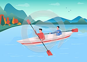 Kayaking flat color vector illustration