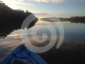 Kayaking on the Kerikeri Inlet, New Zealand, NZ, at dawn