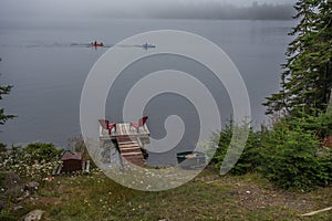 Kayaking on Lake Superior at Silver Islet near Sleeping Giant Provincial Park Ontario Canada