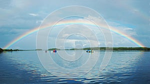 Kayaking in Polar Karelia with rainbow