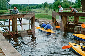 Canoeing trip, kayaking on the river, Augustow canal Belarus, Poland, August 2017