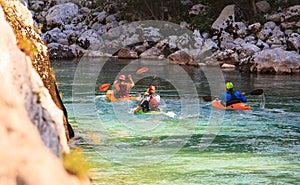 Kayaking on the Soca river, Slovenia