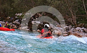 Kayaking on the Soca river, Slovenia