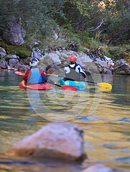 Kayaking on the Soca river, Slovenia