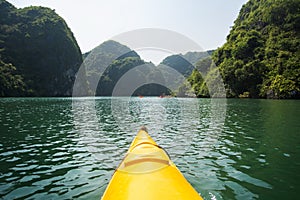 Kayaking though the Halong bay first person