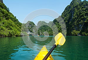 Kayaking though the Halong bay first person photo