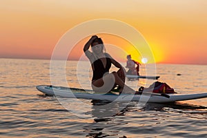 Kayaking. Woman traveling by kayak