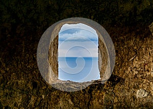 Kayakoy Chapel window in historcial Lycian village of Kayakoy, Fethiye, Mugla, Turkey. Ghost Town KayakÃ¶y.