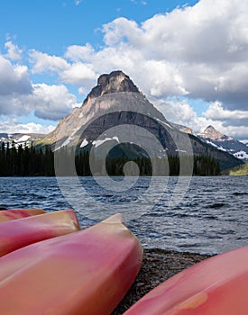 Kayaks Along Shore of Two Medicine Lake photo