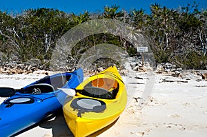 Kayaks on a beach