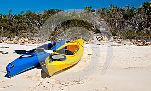 Kayaks on a beach