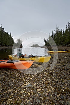 Kayaks beached on a seashore