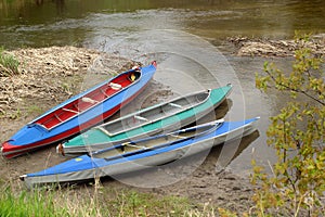 Kayaks on the Bityug River in Voronezh Region, Russia
