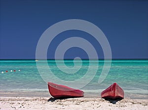 Kayaks on Caribbean Sea