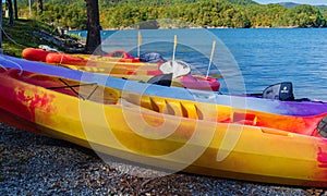 Kayaks at Carvin Cove Reservoir, Roanoke, Virginia, USA