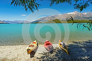 Kayaks on the Lake Wakatipu, Glenorchy