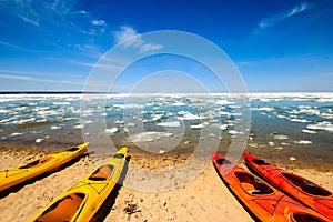 Kayaks in Pictured Rocks National Lakeshore