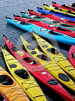 Kayaks in a row