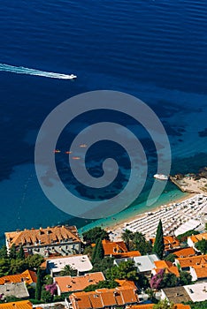 Kayaks at sea. Tourist kayaking in the sea near Dubrovnik, Croat