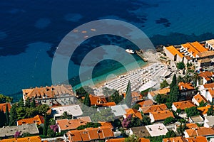 Kayaks at sea. Tourist kayaking in the sea near Dubrovnik, Croat