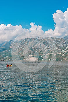 Kayaks at sea. Tourist kayaking in the sea near Dubrovnik, Croat