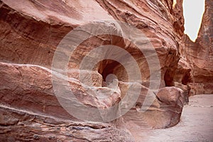 Kayon Sik. A close-up view of the winding road and undulating canyon walls. Petra Jordan