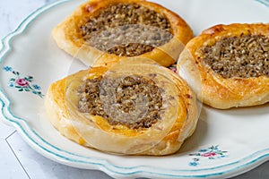 Kaytaz Pastry Pogaca with Minced Meat of Turkey Hatay Region in Plate