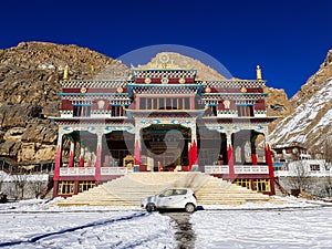 KAZA, SPTI, INDIA - Dec 08, 2019: Buddist Monastery in Kaza, Spiti