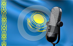 Kazahstan flag with microphone 3d rendering image