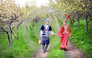 Kazakh couple in the garden