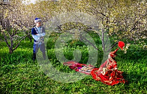 Kazakh couple in the garden