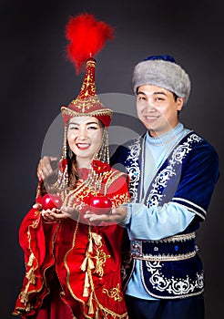 Kazakh couple in national Kazakh costumes