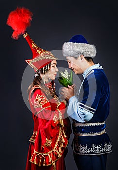 Kazakh couple in national Kazakh costumes