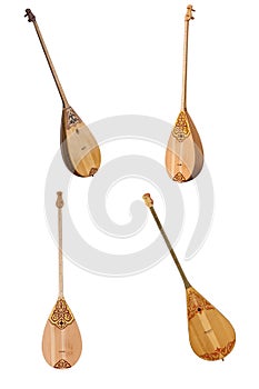 Kazakh folk musical instrument dombra isolated on white background