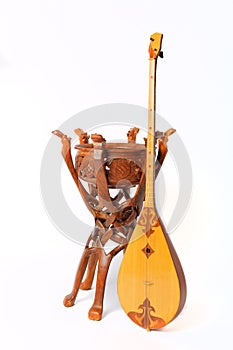Kazakh national instrument dombra and taikazan