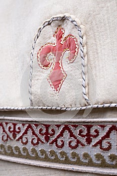 the Kazakh national pattern embroidered on fabric